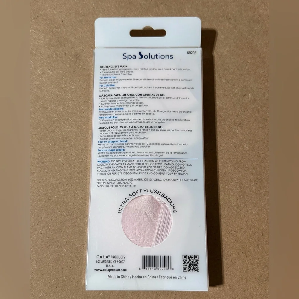 NEW NWT Spa Solutions Women's Pink Gel Bead Hot & Cold Eye Mask SM 319